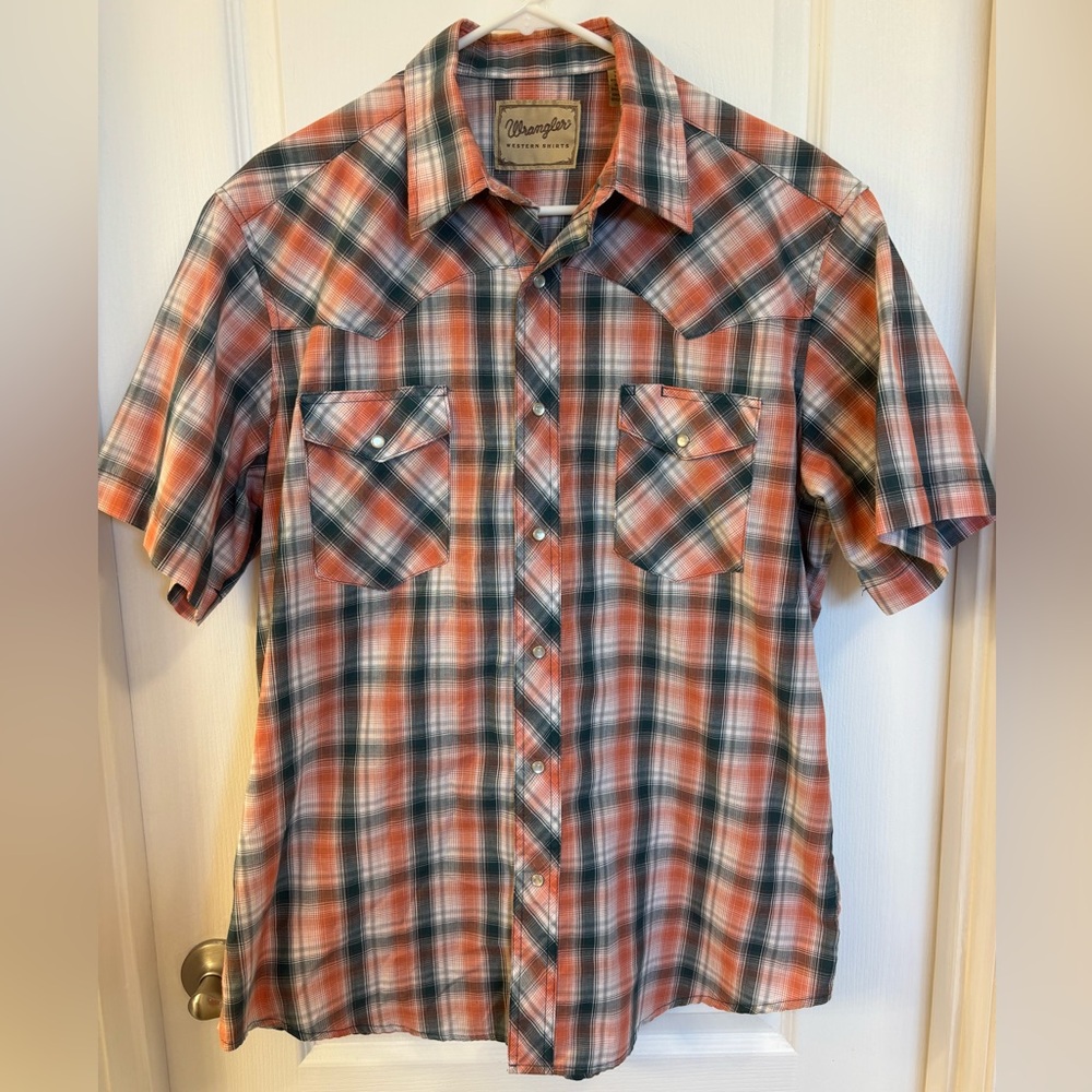 Men’s Size Large Wrangler 🤠Cowboy 🤠 Plaid Shirt - Orange & Green